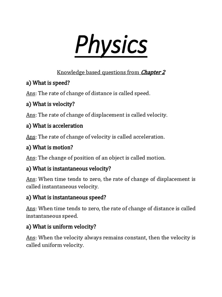 Key Physics Concepts: Speed, Motion, Force | PDF | Force | Velocity