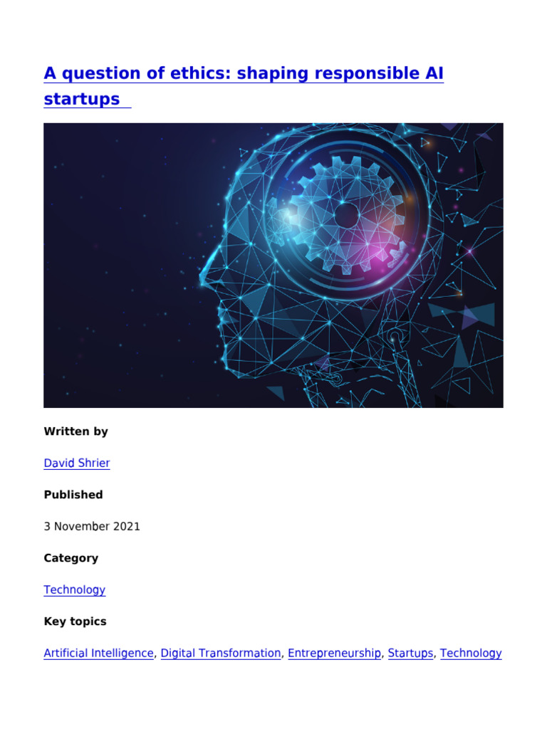 A Question of Ethics Shaping Responsible AI Startups | PDF | Artificial ...