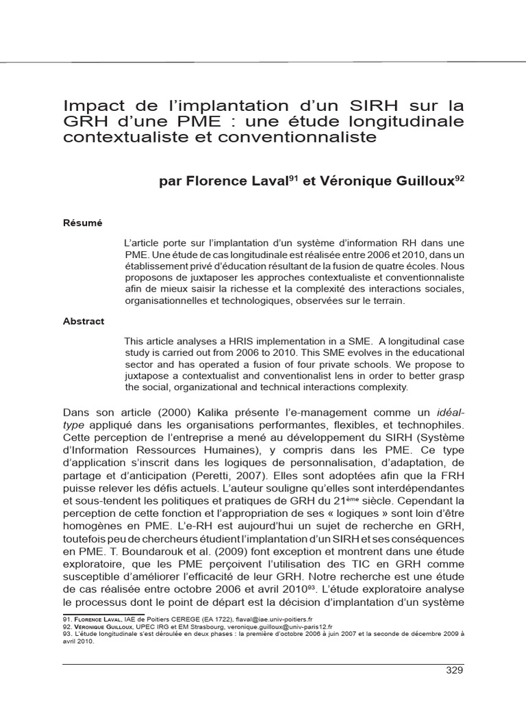 Impact du SIRH sur la GRH en PME | PDF | Gestion des ressources ...