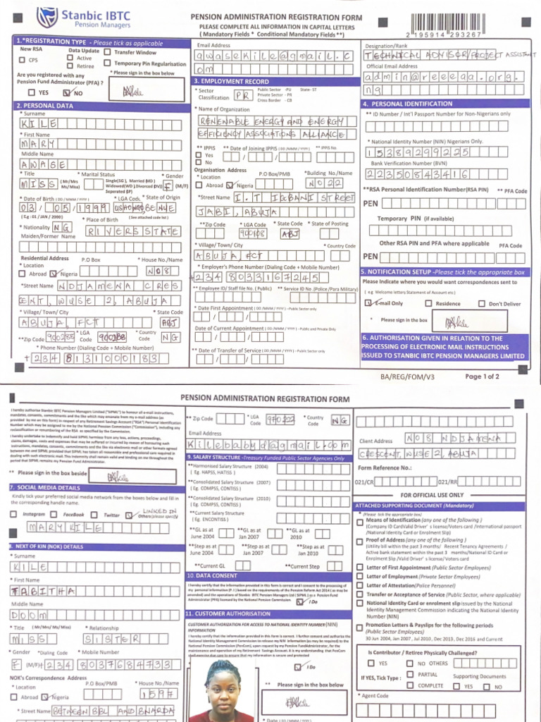 Pension Form (Mary Kile) | PDF