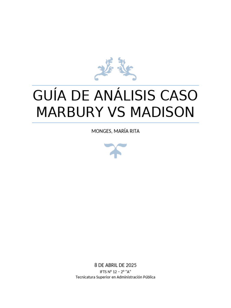 Analisis de Marbury Vs Madison | PDF | Judicaturas | Marbury V. Madison