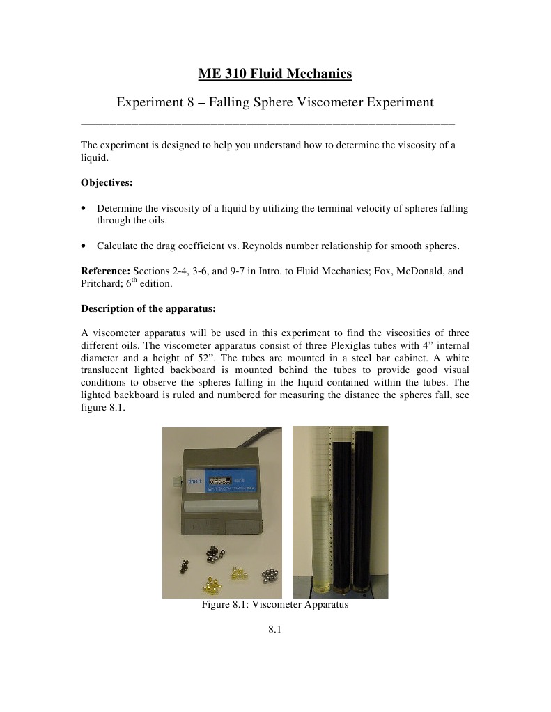 Experiment 8 - Falling Sphere Viscometer Experiment | PDF