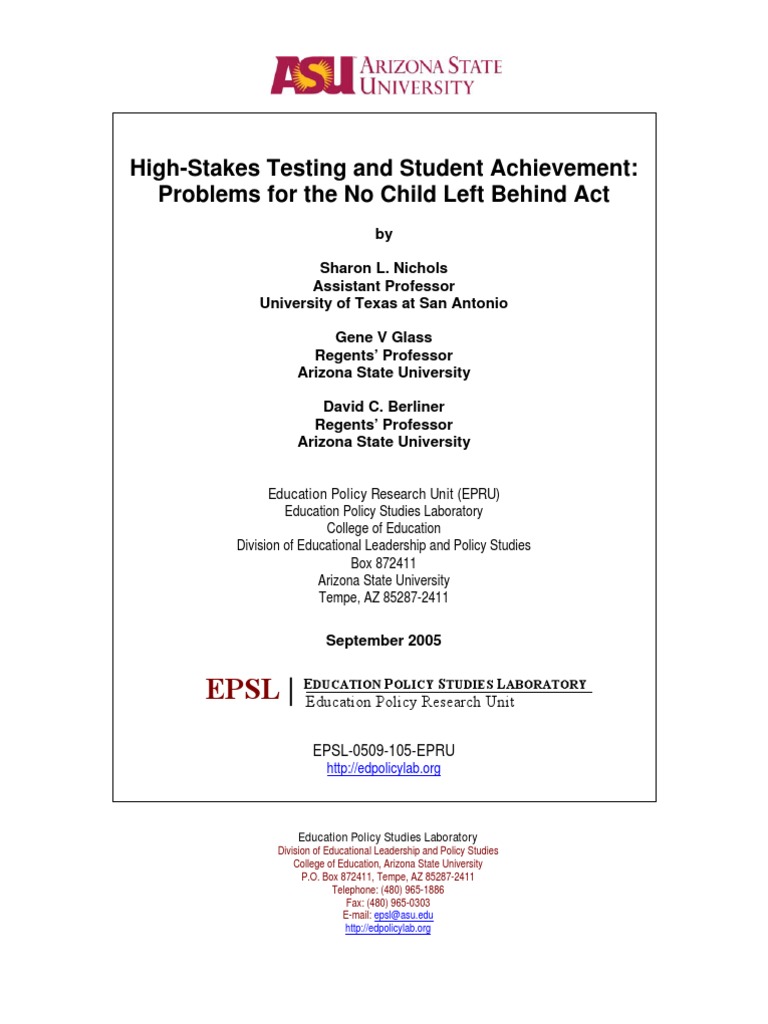 High-Stakes Testing Impact on Achievement | PDF | Adequate Yearly ...