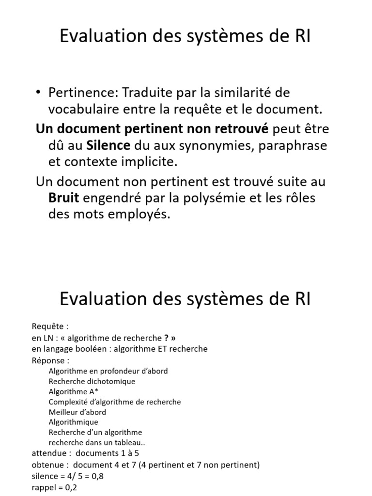 Évaluation de la pertinence en RI | PDF | Mathématiques appliqués