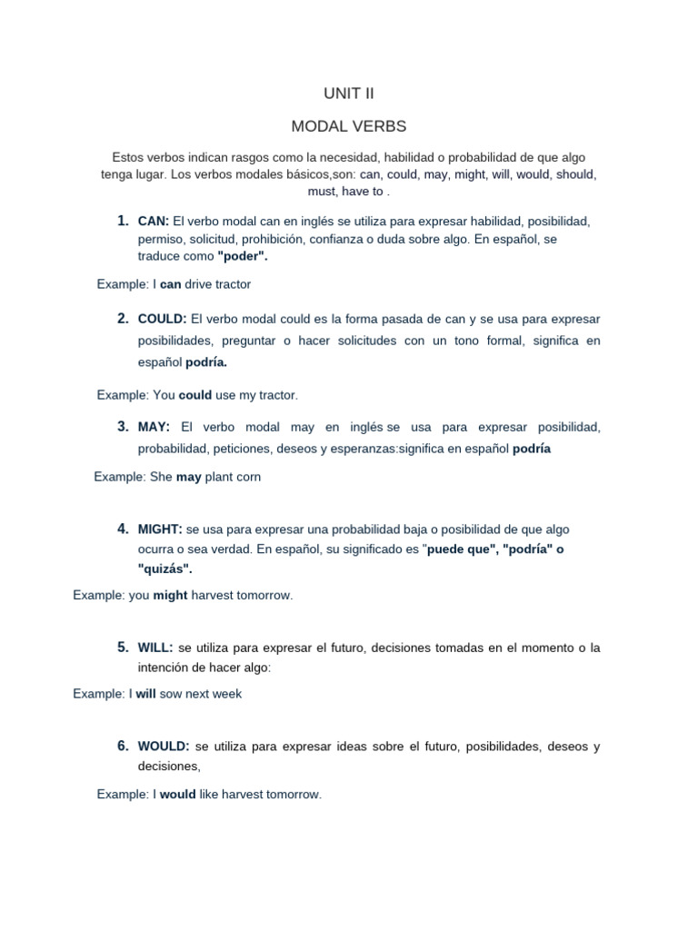 Verbos Modales en Inglés: Guía y Ejemplos | PDF