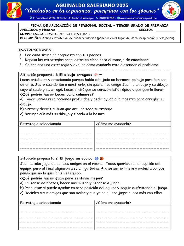 Hoja de Trabajo Personal Social | PDF