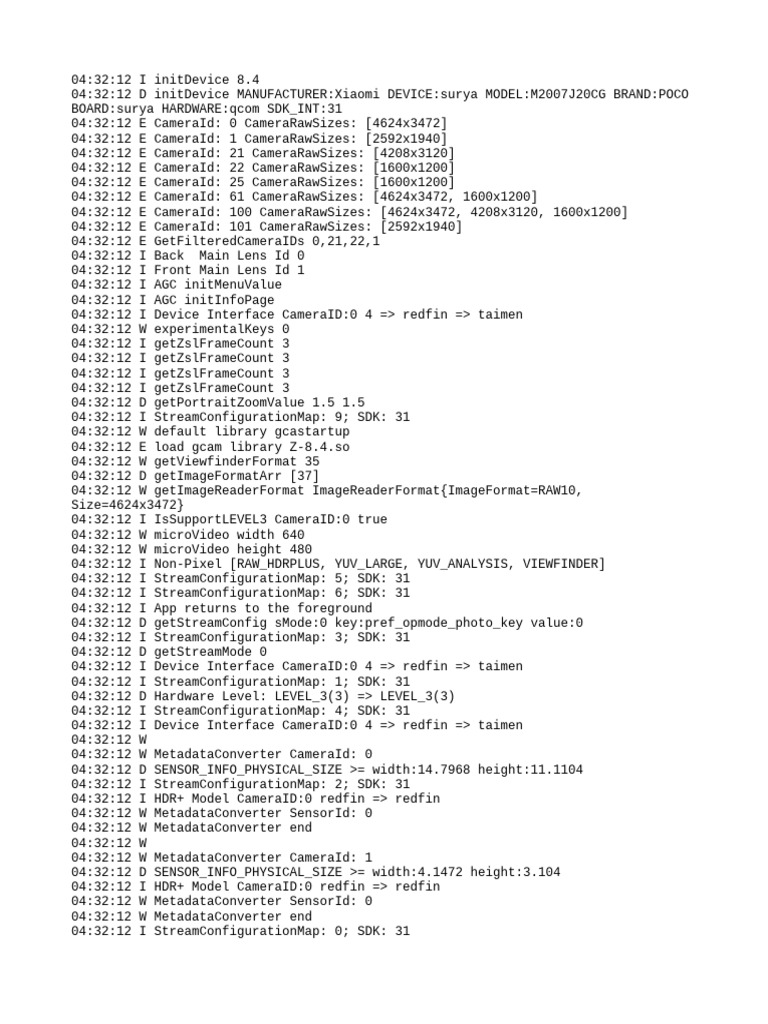 POCO M2007J20CG Camera Configuration Logs | PDF | Software Development ...