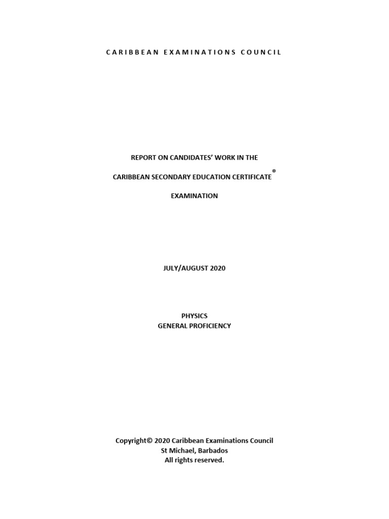CSEC Physics Exam Report 2020 | PDF | Temperature | Significant Figures