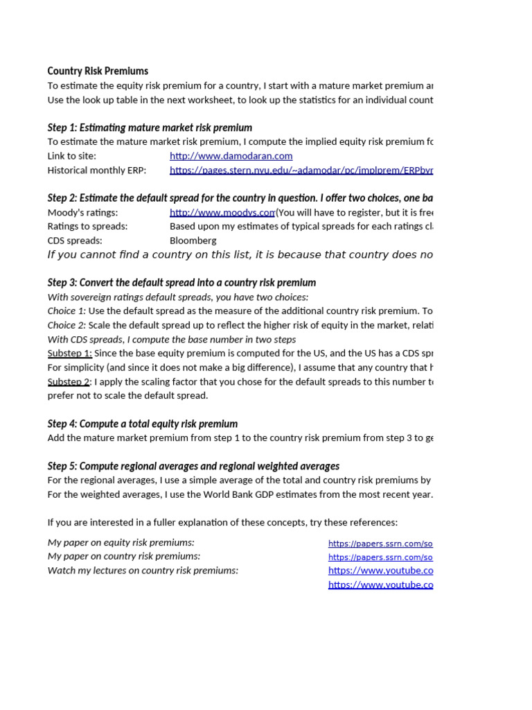 Country Risk Premium Calculation Guide | PDF | Credit Rating | Risk Premium