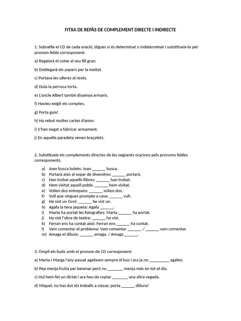 Fitxa de Repã S de Complement Directe I Indirecte 3 | PDF