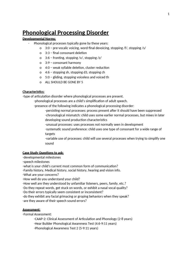 Child Phonological Processing Disorder | PDF | Speech | Phonology
