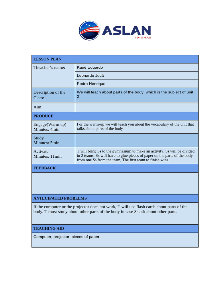 Lesson Plan 04-05-24 | PDF