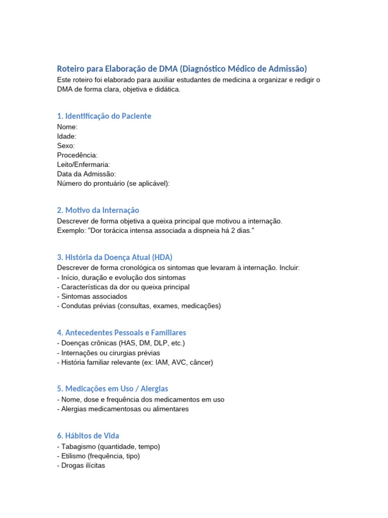 Roteiro para DMA na Medicina | PDF