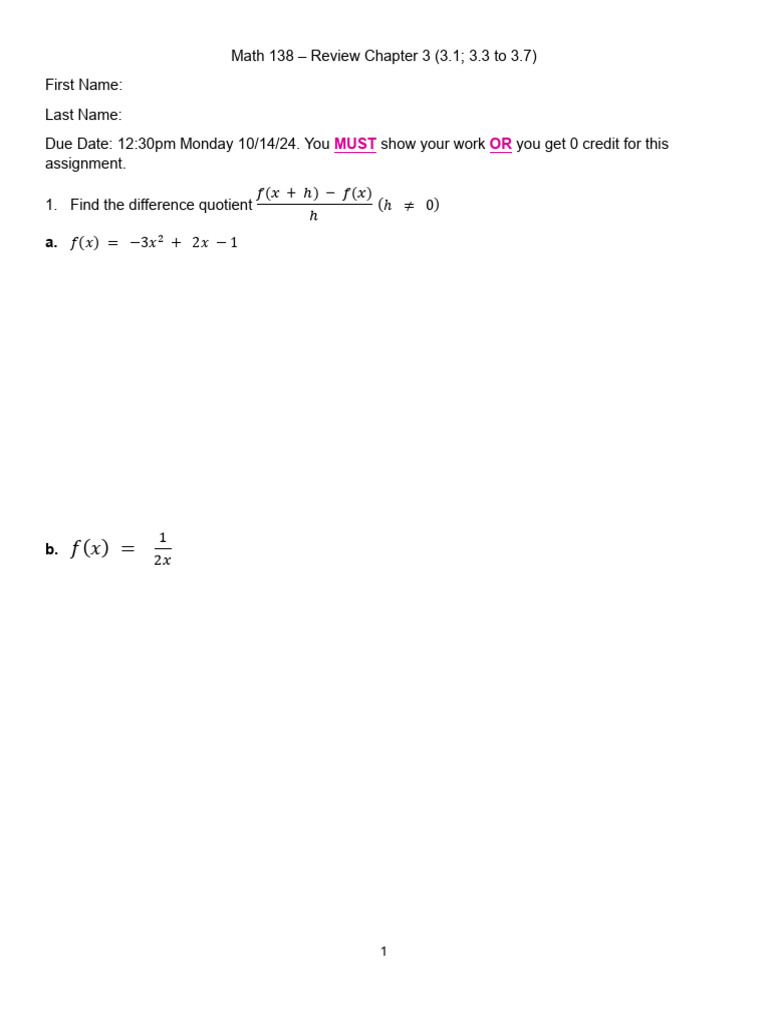 Math 138 Chapter 3 Review Guide | PDF | Mathematical Relations | Graph ...