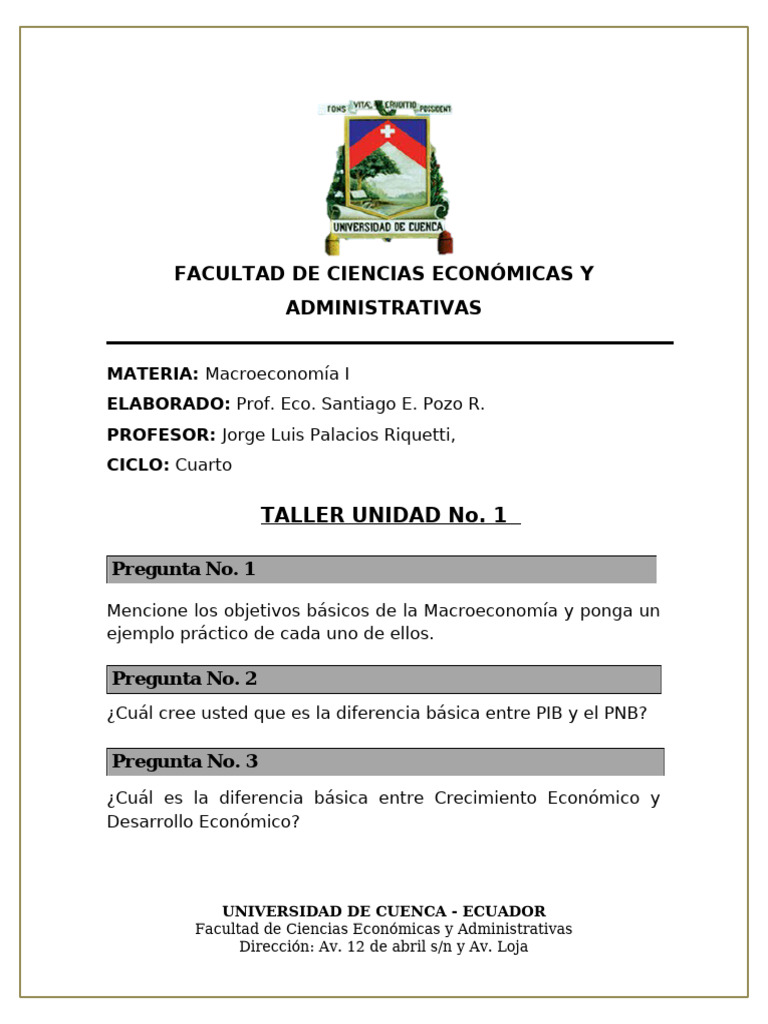 Taller de Macroeconomía: Preguntas Clave | PDF | Producto Interno Bruto ...