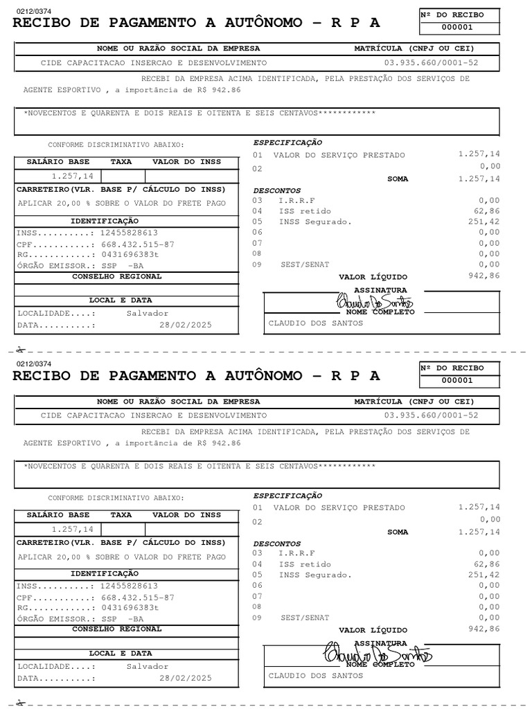 Recibo de Pagamento a Autônomo RPA | PDF | Finanças Públicas | Estado ...