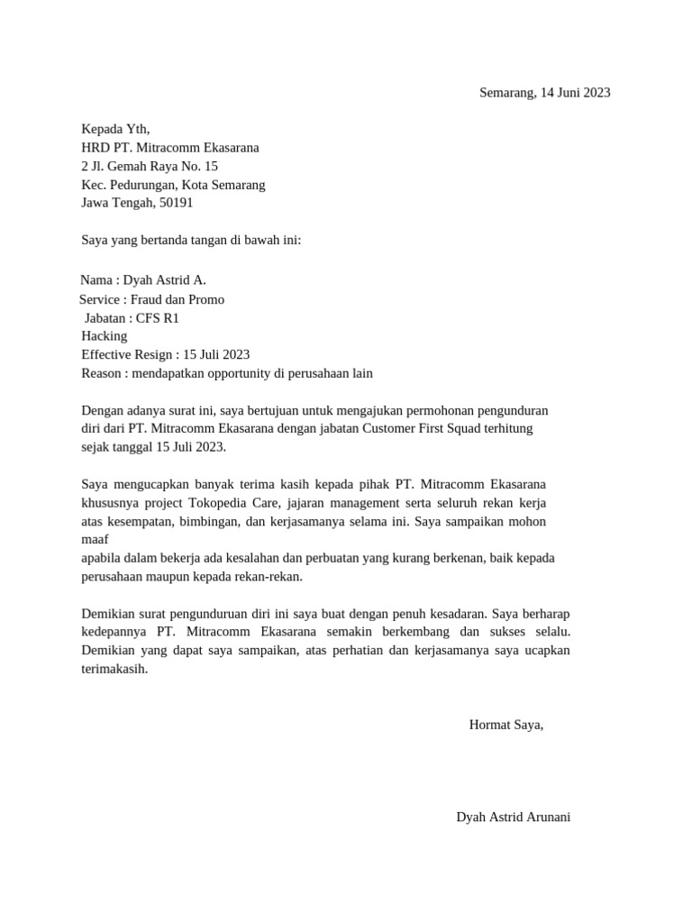 Contoh Surat Resign | PDF