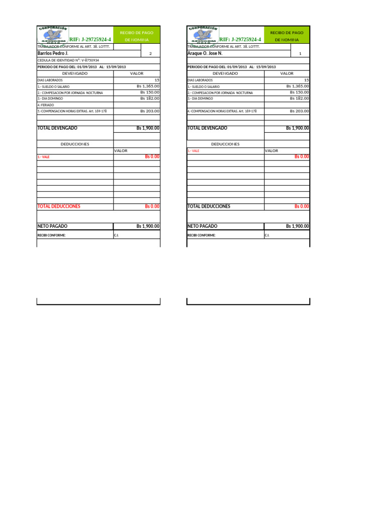 Recibos de Pago | PDF | Salario | Las condiciones de trabajo