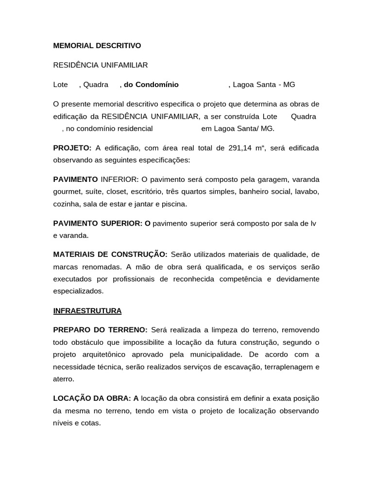 Memorial Descritivo Residência Lagoa Santa | PDF | Ar condicionado ...
