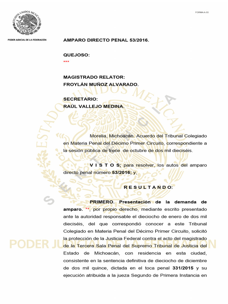 Amparo Directo Penal 53/2016: Caso de Abuso Sexual | PDF | Debido al ...