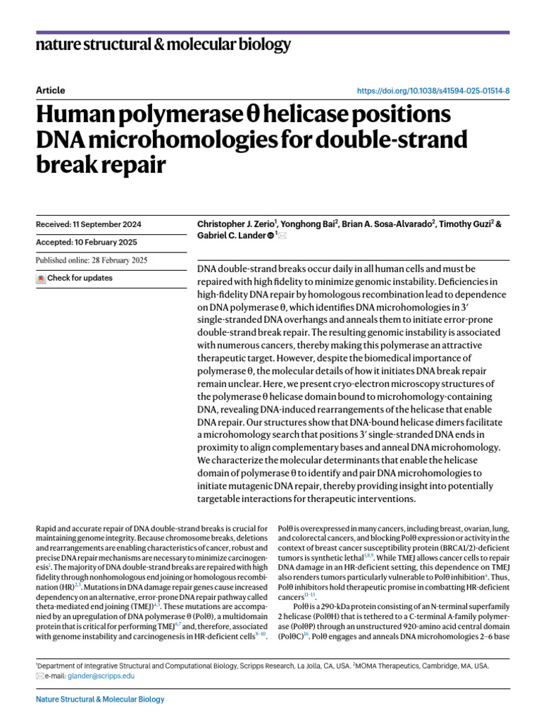 Polymerase θ: DNA Repair Mechanism Insights | PDF | Dna Repair | Dna