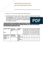 2012 YMCA of WNC Hendersonville Branch Summer Day Camp Selection Form