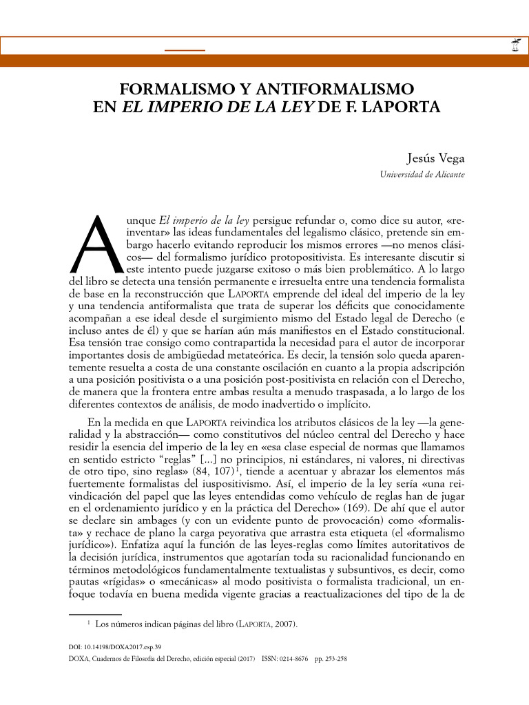 El Imperio de La Ley: Formalismo Y Antiformalismo EN de F. Laporta ...