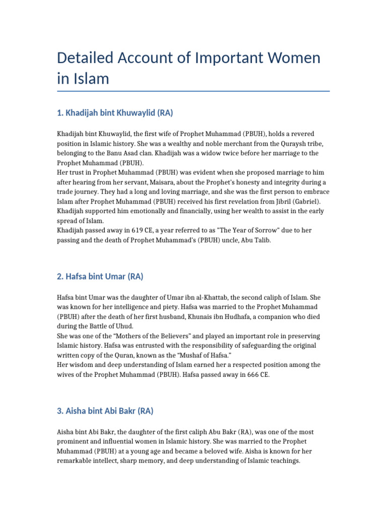 Key Women in Islamic History | PDF | Muhammad | Life Of Muhammad
