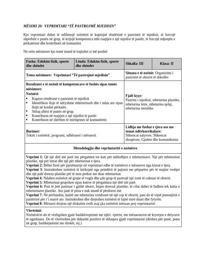 4.5. Veprimtari Të Pastrojmë Mjedisin | PDF