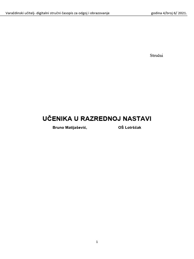 Statusa Ucenika U Razrednoj Nastavi | PDF