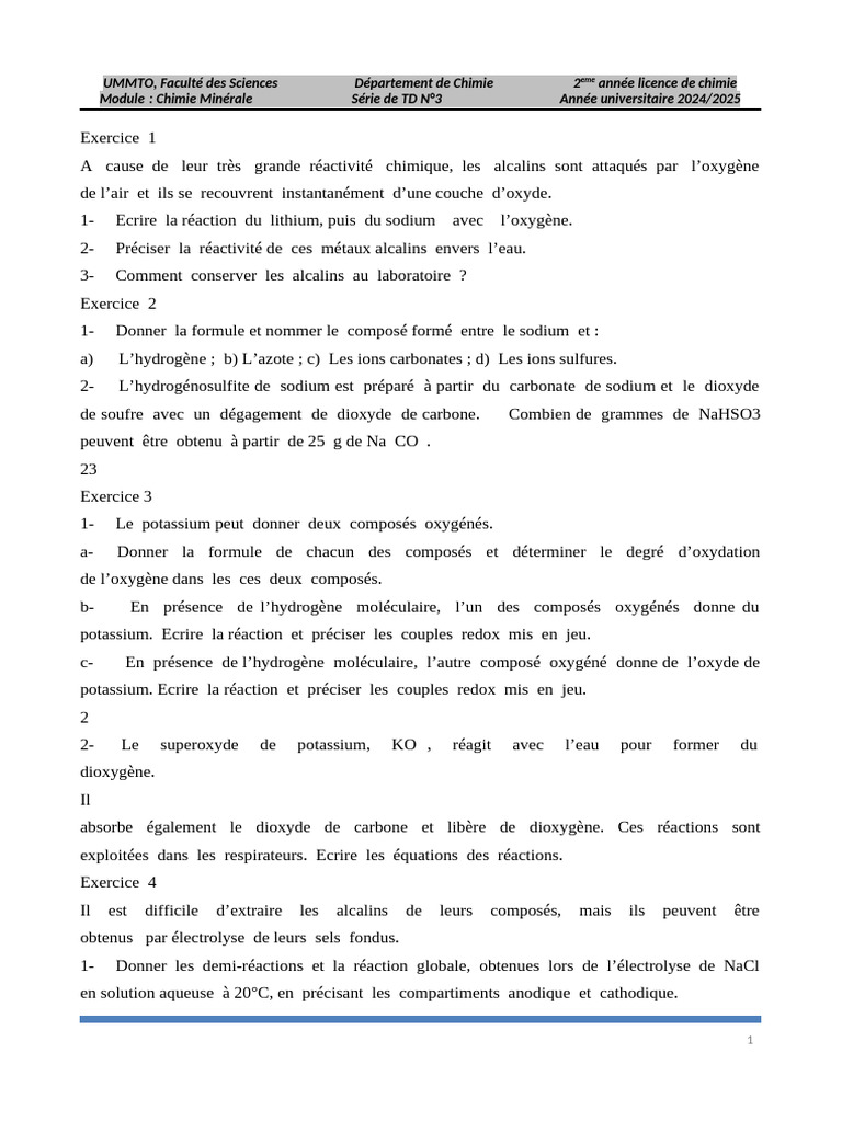 Réactivité des Métaux Alcalins en Chimie | PDF | Hydroxyde de sodium ...