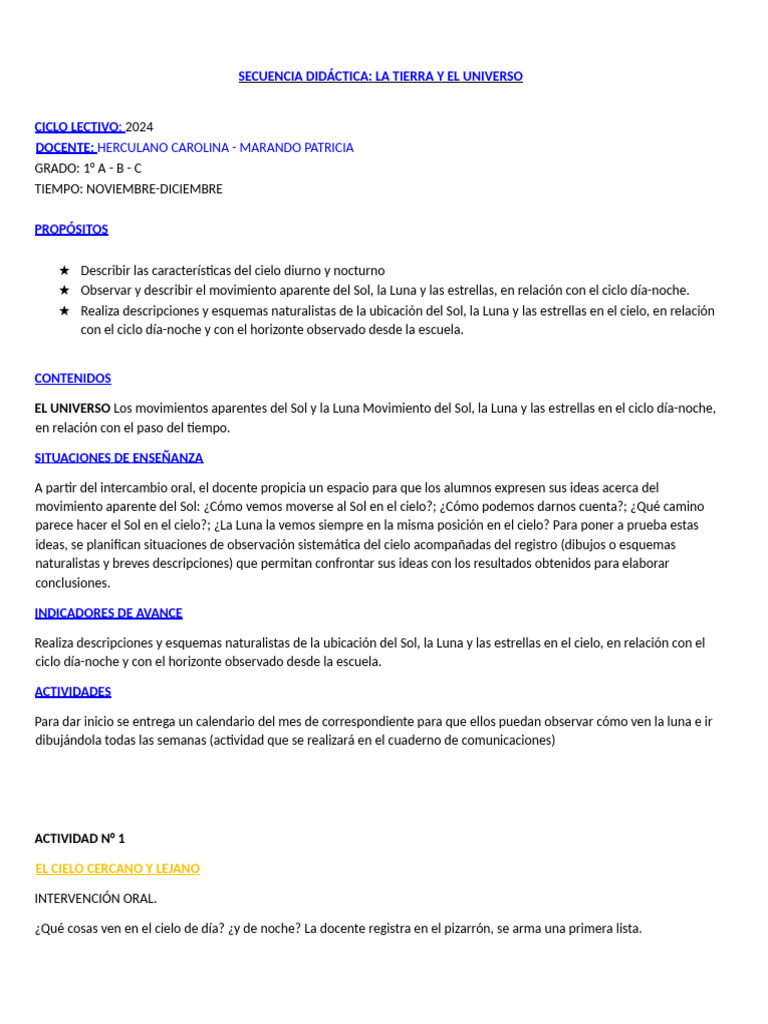 Secuencia Didáctica: Tierra y Universo | PDF | Cielo | Luna