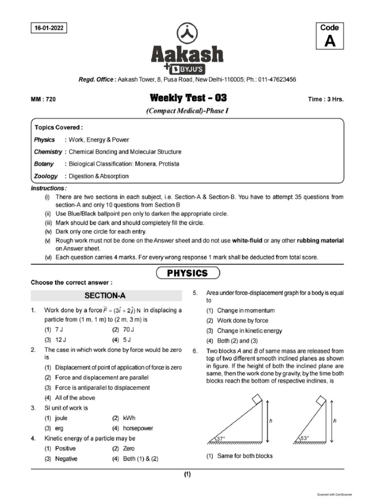 Aakash Test Papers | PDF