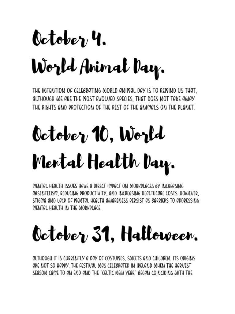 October Awareness Days Overview | PDF