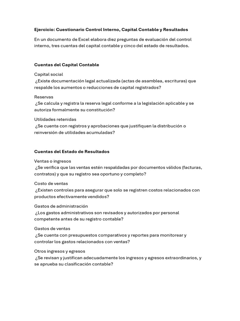 Cuestionario de Control Interno y Resultados | PDF