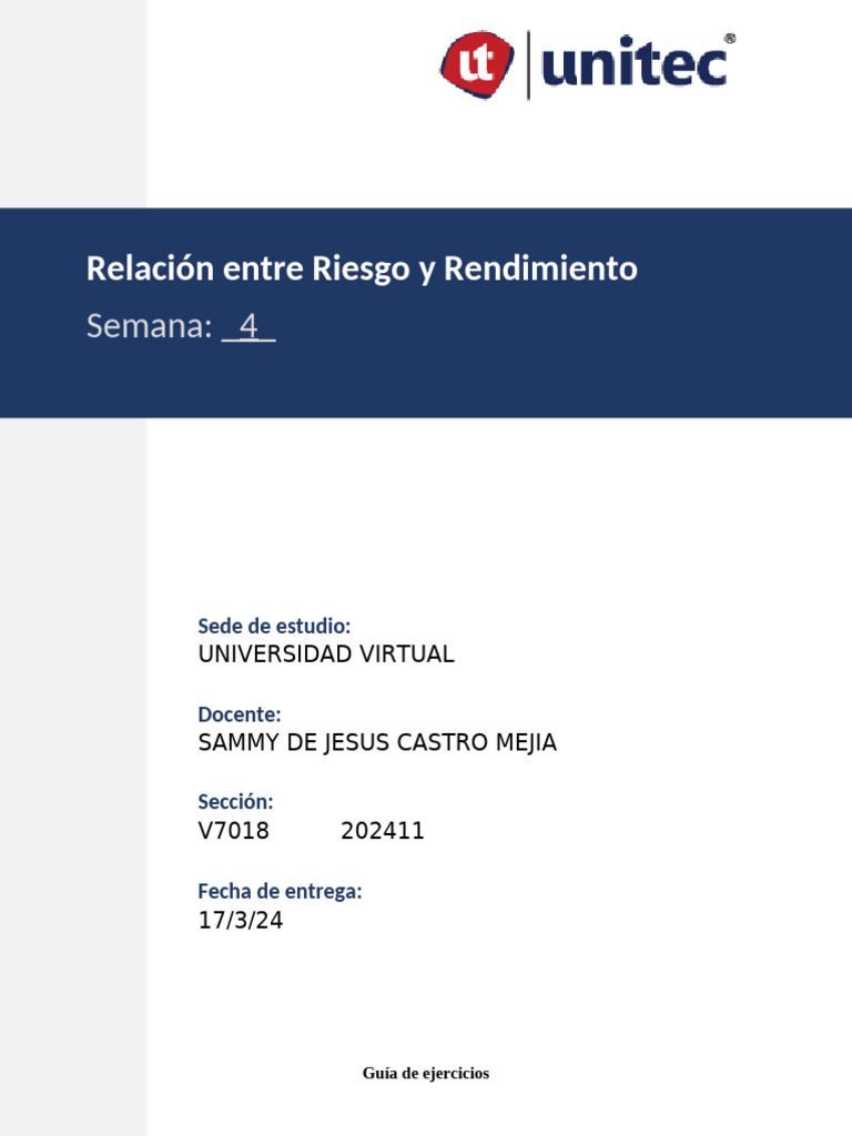 S4 T1. Relación Entre Riesgo y Rendimiento | PDF
