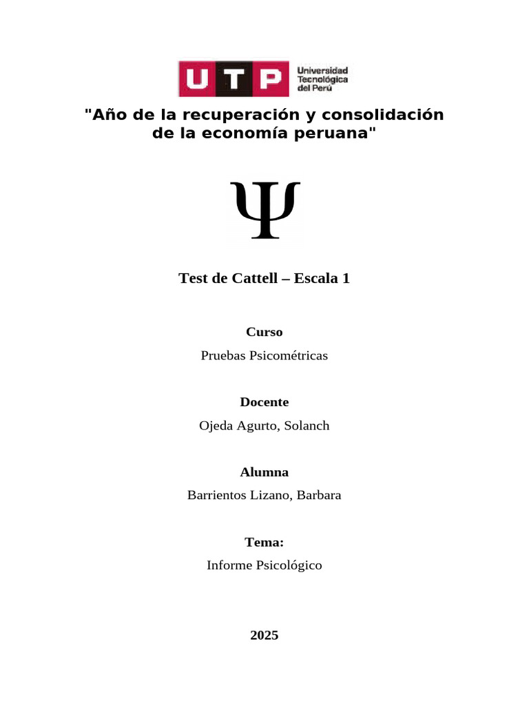Informe Psicológico: Test de Cattell | PDF | Cociente de inteligencia ...