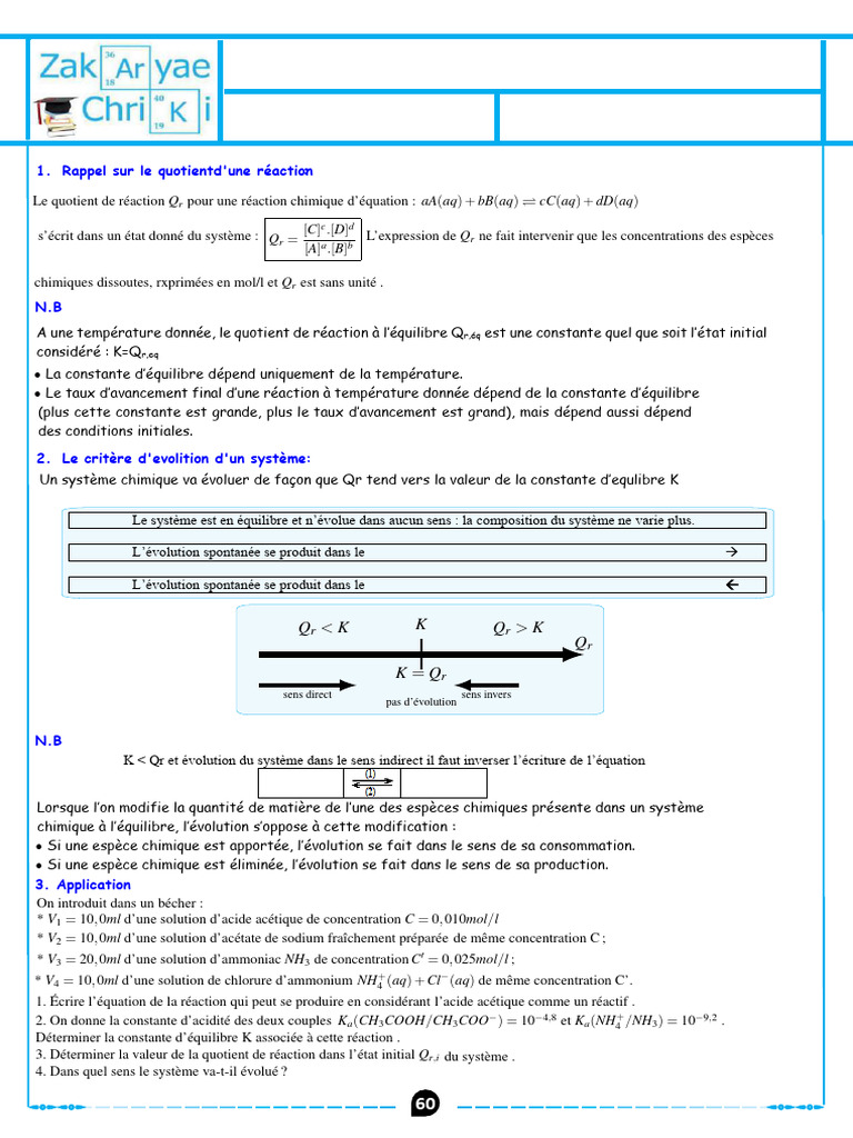 Evolution Spontanee D Un Systeme Chimique Resume de Cours 2 | PDF ...