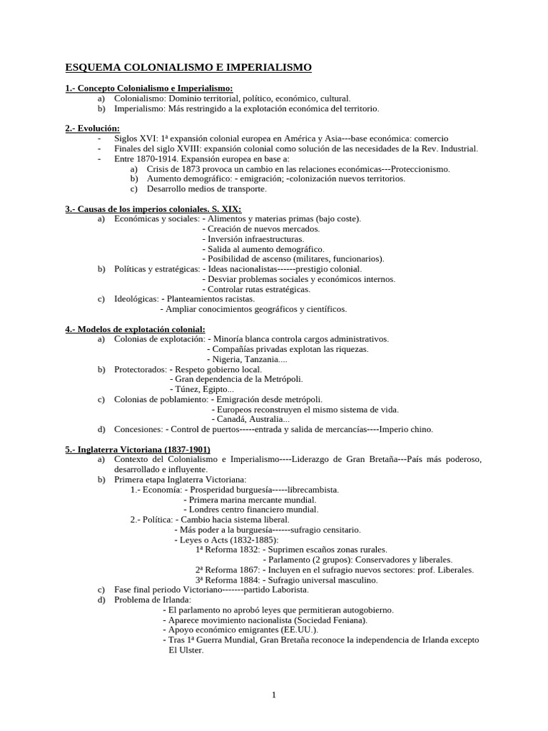 Esquema Colonialismo e Imperialismo 3 | PDF | Imperio Británico ...