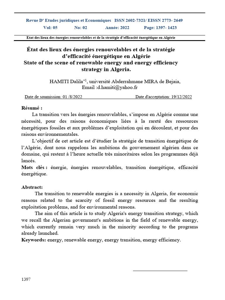 Énergies renouvelables en Algérie : état et stratégie | PDF | Énergie ...