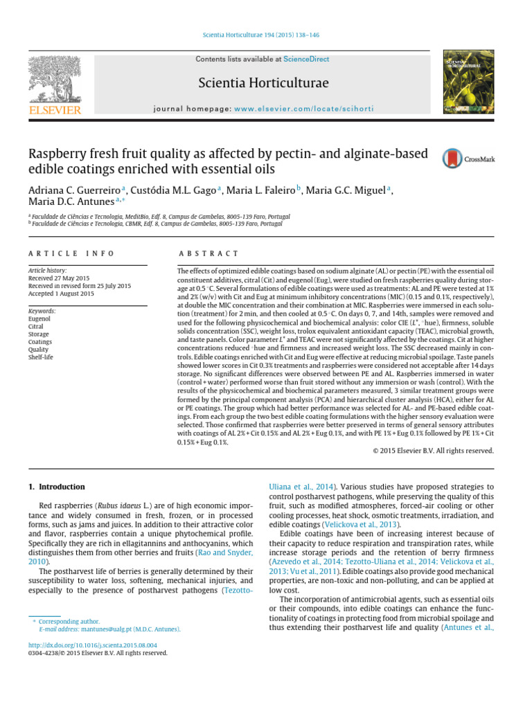 Raspberry Fresh Fruit Quality As Affected by Pectin - and Alginate ...