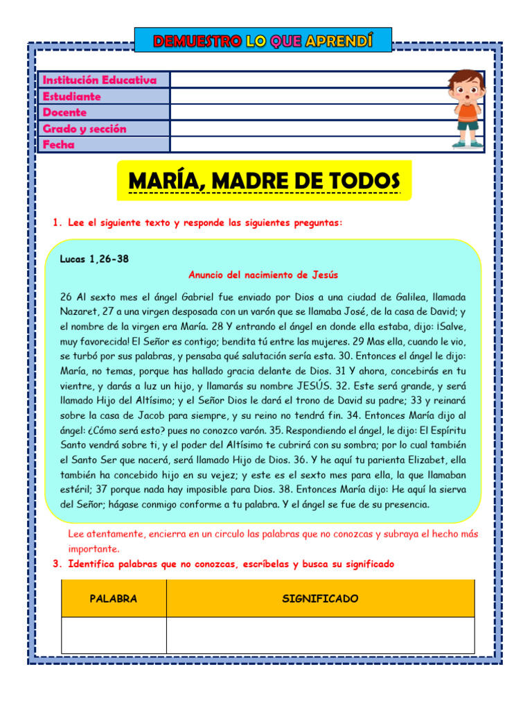 5.. FICHA VIERNES - 2DA PARTE - Maria Madre de Todos | PDF | María ...