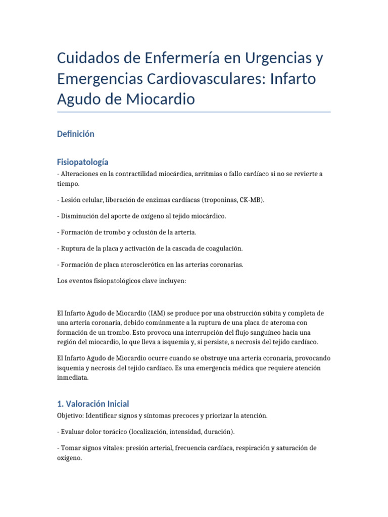 Cuidados de Enfermería en Infarto Cardíaco | PDF | Infarto de miocardio ...