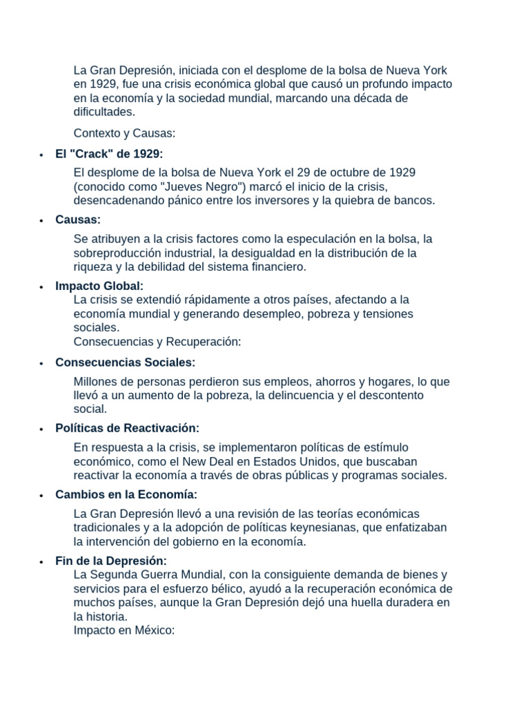 Impacto y Consecuencias de la Gran Depresión | PDF