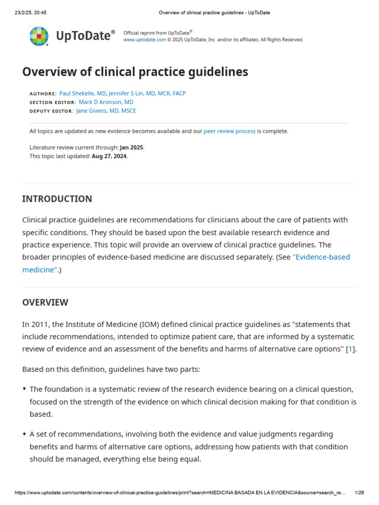 Overview of Clinical Practice Guidelines | PDF | Evidence Based ...