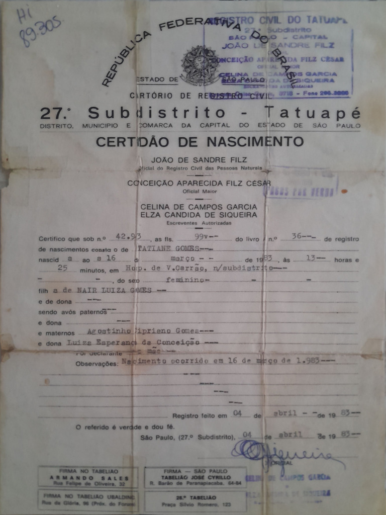 Certidão de Nascimento | PDF