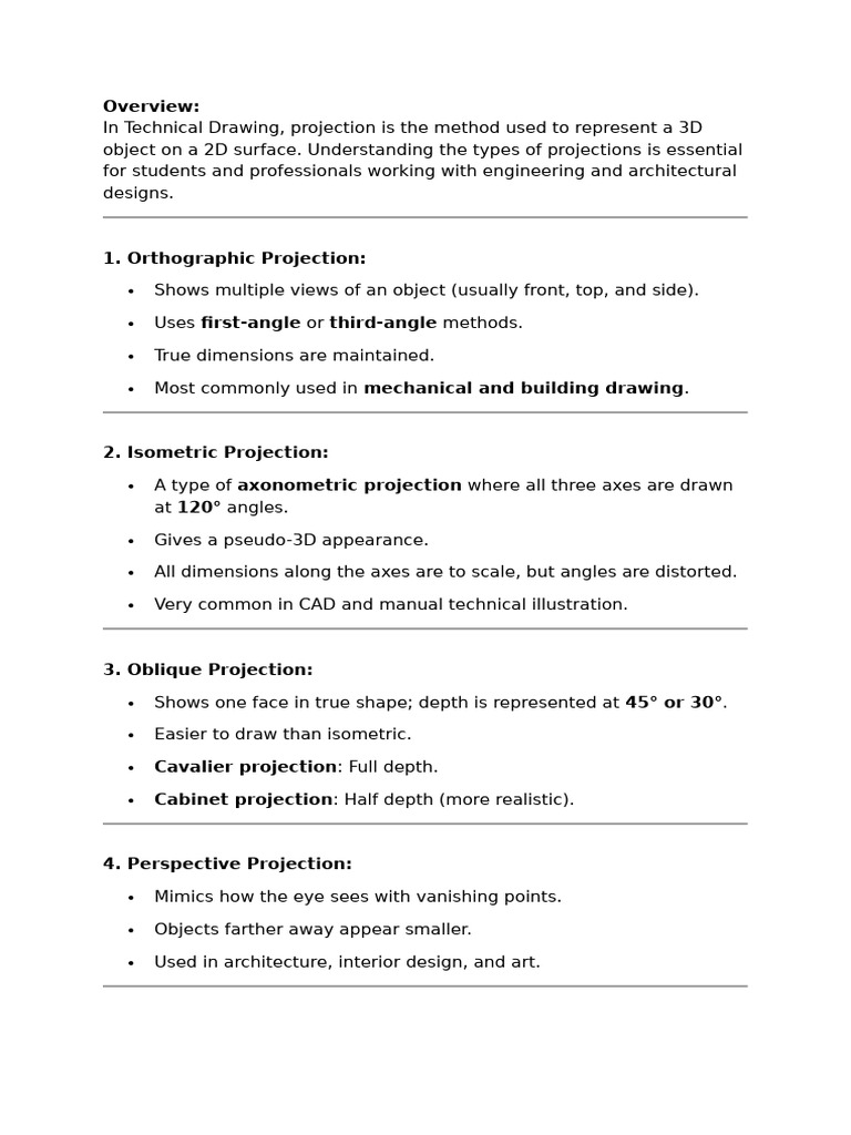 Types of Projections in Technical Drawing | PDF