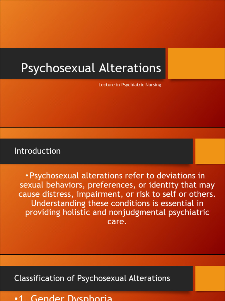 Psychosexual Alterations Psychiatric Nursing | PDF | Sexual Dysfunction ...