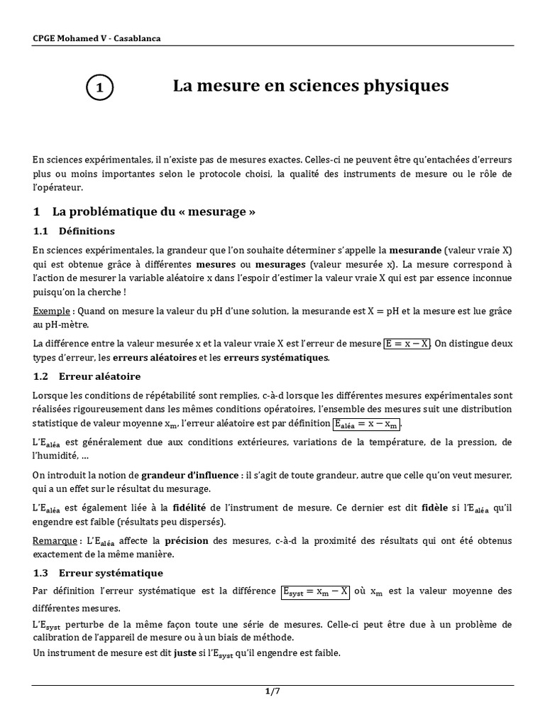 Erreurs de mesure en sciences physiques | PDF | Erreur de mesure ...