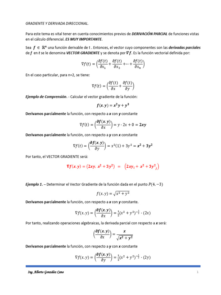 Gradiente y Derivada Direccional en Cálculo | PDF | Degradado | Vector ...